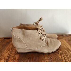 Susina Reid Sand Suede Wedge Lace Up Ankle Boots  Sz 13